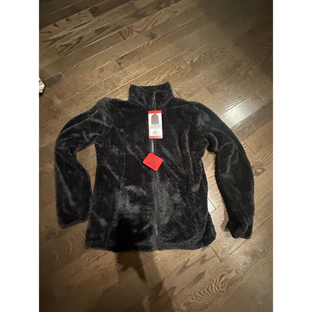NWT Black Fuzzy Zip Up Jacket Size Medium